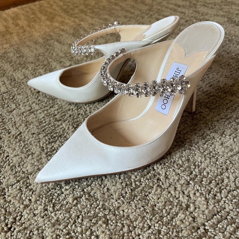 Jimmy Choo off white satin Bing 100 heels size 37
